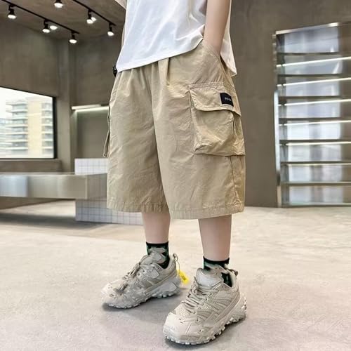 Boys Cargo Shorts Knee Length Wide Leg Bermuda Shorts Summer Casual Solid Elastic Waist Long Short Pants with Pockets4