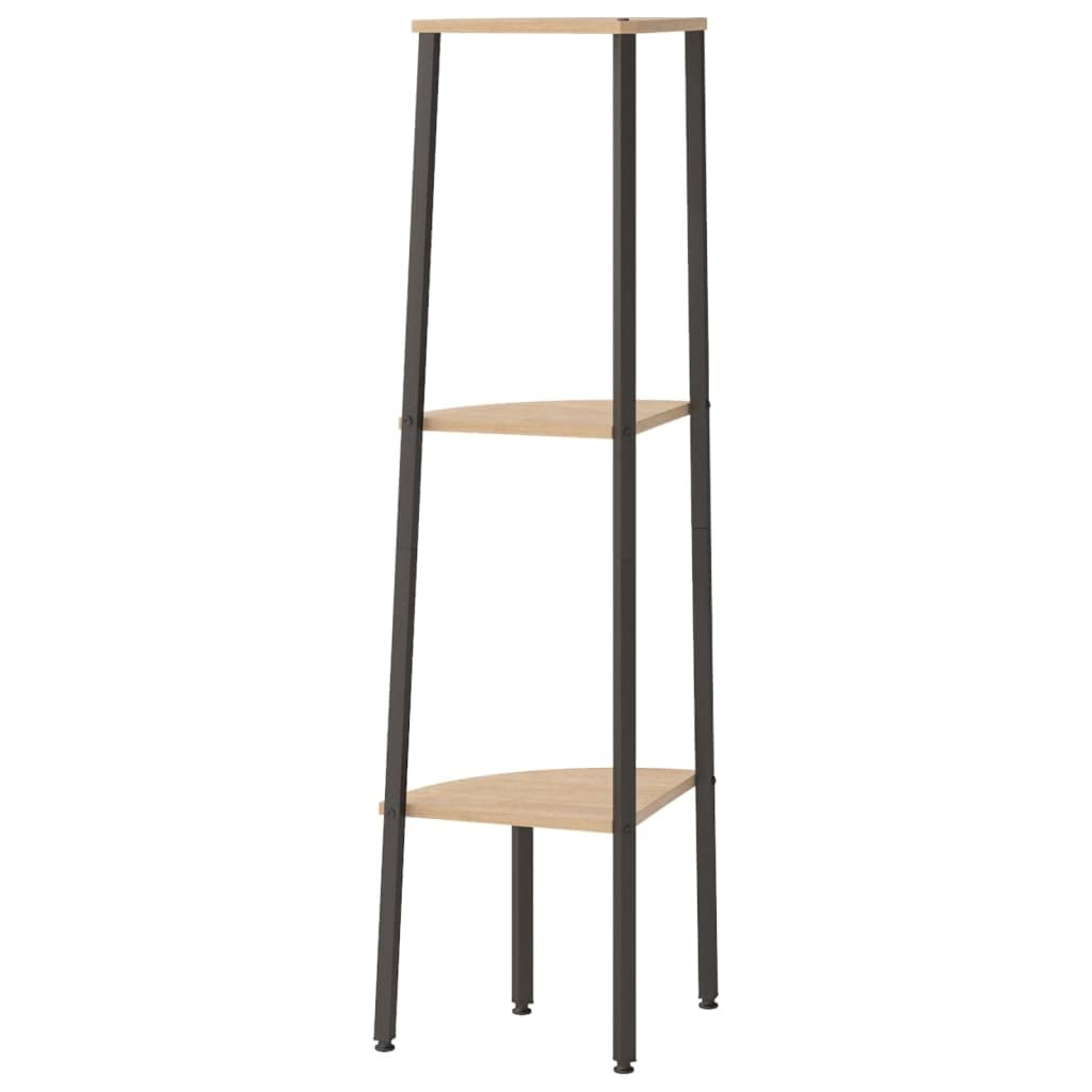 Eckregal mit 3 Ablagen Standregal für Wohnzimmer Büro Flur, Bücherregal aus Holzwerkstoff und Stahl, schmales Nischenregal Hellbraun Schwarz, 45,5 x 31,5 x 120 cm