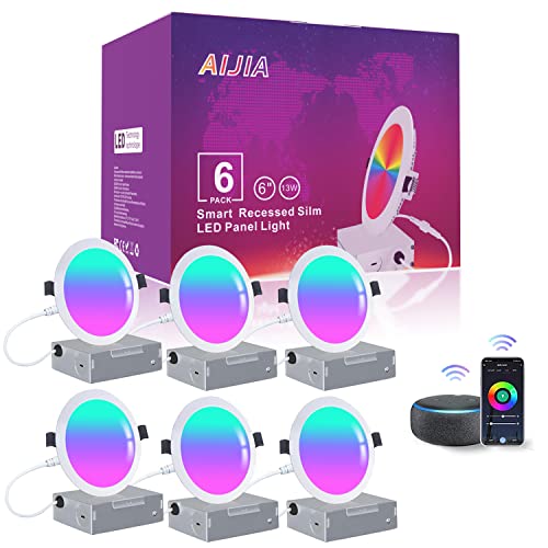 AIJIA 6 inch Smart Recessed Lighting, 13W Canless LED Recessed Light RGB Controllable Downlight LED Retrofit Ceiling Light Slim Lights J-Box Color Changing Alexa/Google Dimmable(6 Pack) AIJIA 6 inch Smart Recessed Lighting, 13W Canless LED Recessed Light RGB Controllable Downlight LED Retrofit Ceiling Light Slim Lights J-Box Color Changing Alexa/Google Dimmable(6 Pack)