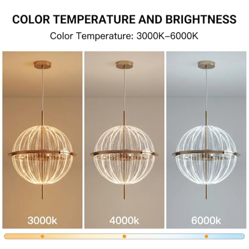Image of Globe Pendant Light 3-Color CCT (Warm + Natural + Cold White) LED Hanging Lamp Metal Acrylic for Living Room Bedroom Dining