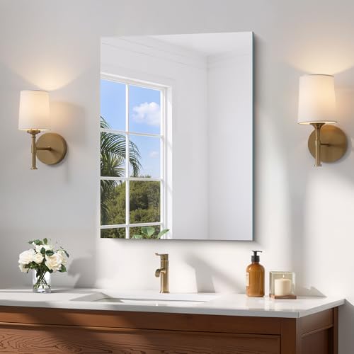 COFENY Espejo sin Marco, 60 x 45 cm Espejo Pared Rectangular de con Bordes Pulidos, Espejo de Cristal HD, Espejo baño Irrompible para Baño, Dormitorio y Salón