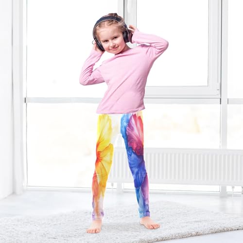 Hibiscus Colorful Rainbow Girls Casual Leggings for Kids Printed Long Pant Bottoms Stretch and Soft4