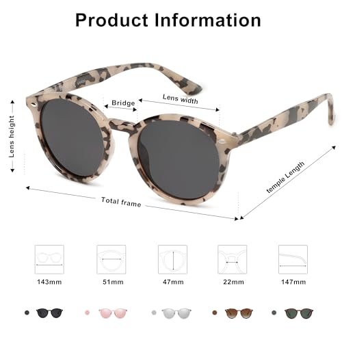 SOJOS Retro Round Polarized Sunglasses for Women Men Classic Vintage Sunnies SJ20694