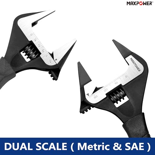 Image of MAXPOWER 6-inch Slim Jaw Adjustable Wrench, Extra Thin Jaw Wide Opening Wrench, Dual Scale with Metric and SAE, Soft Grip Handle