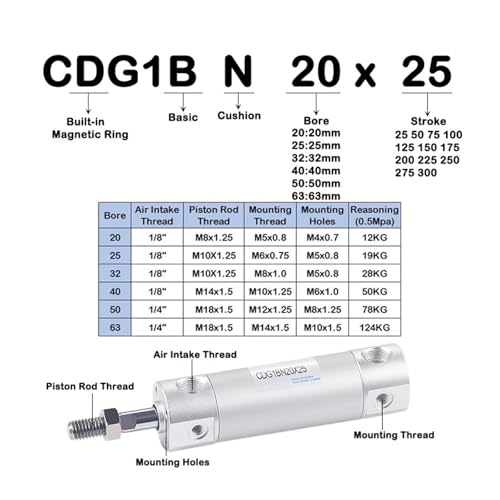 Mini cylindre CDG1BN20 course 100mm pour automatisation de moules - 5