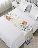 Orange Blue Pumpkins Bed Runner for Queen Size Bed, Fall Decorative Bed Scarf Throws for Foot of Bed, Thanksgiving Elegant Leaves Luxury Bedding Protector Slipcover Bed Runners for Home, 83 x 20 Inch