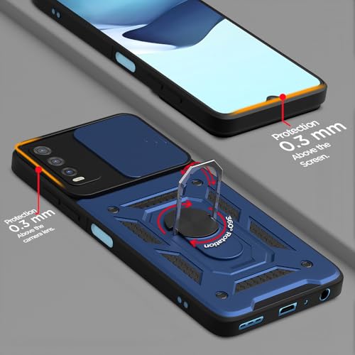 Image of Outlouders Back Cover for Vivo Y12s / Y20 / Y20i / Y20G | D10 Tough Armor 360 Protection Case with Sliding Camera Shield & Ring Holder Stand Bumper Case (Blue)