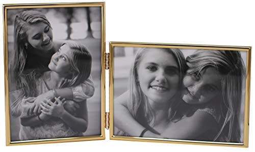 LEADEX Vertical Horizontal Combo- Double 5 by 7 Inch Metal Folding Picture Frames-(1 Landscape and 1 Portrait Style) (modern gold)
