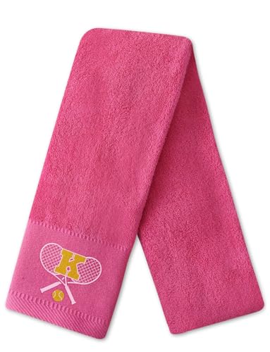 CybGene Embroidered Tennis Towel, Funny Tennis Gift for Men, Women & Tennis Lovers, Soft & Absorbent, Hot Pink, Initial K