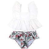 [AMUSA] ボタニカル柄肩フリルセパレート水着 2点セット ベビー 赤ちゃん 子供 キッズ水着 女子 (ホワイト,120) p52004