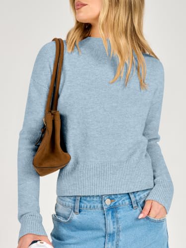 ANRABESS Women's Long Sleeve Lightweight Mock Neck Fall Sweaters Blue - image 2