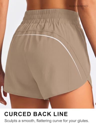 Image of BMJL Women's Athletic Shorts Running Workout Shorts Gym High Waisted Summer Short with Waistband Pocket | built-in liner,thick elastic waistband,split side,comfy fabric,zipper pocket,longer back,workout,athletic,curved back line