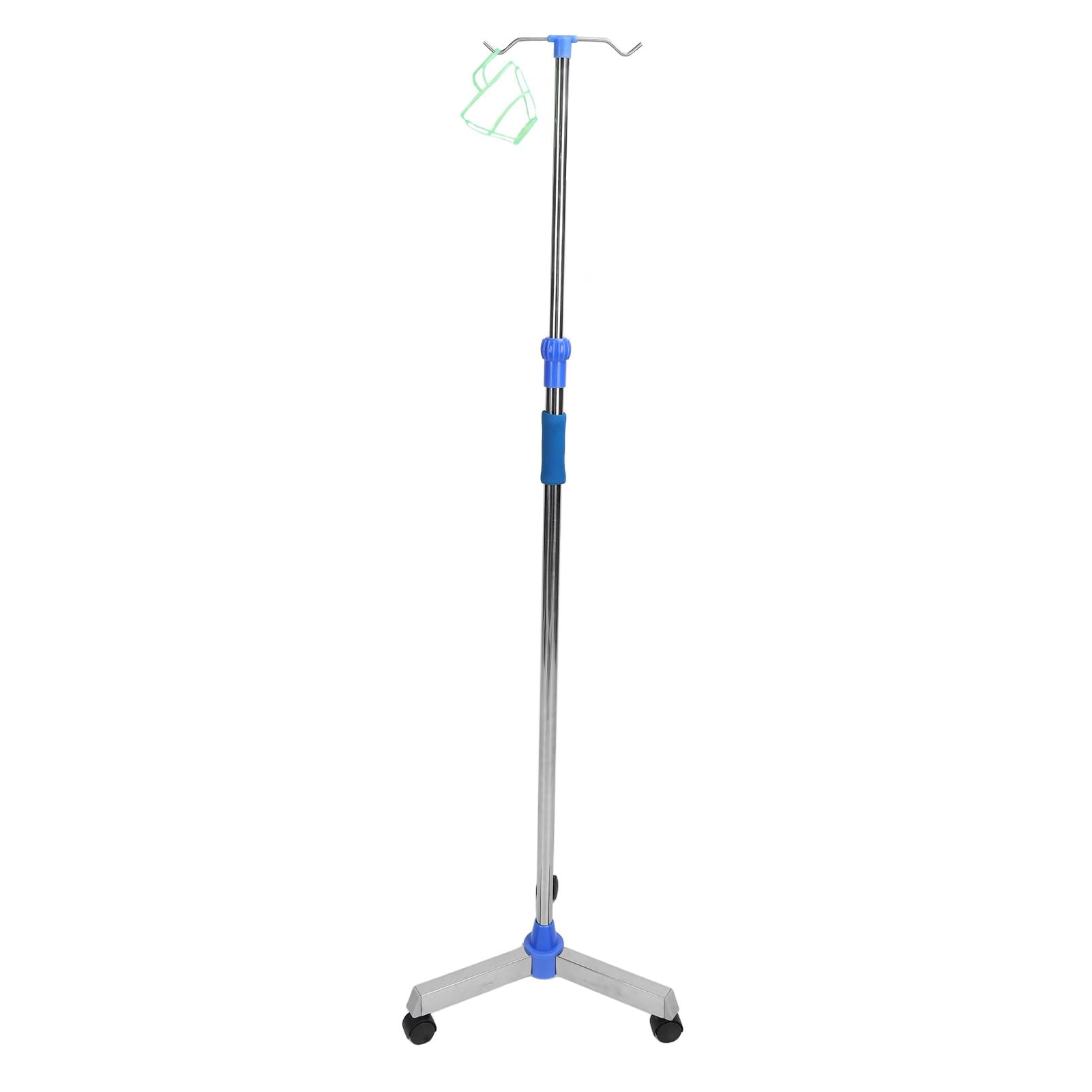 Asta Portaflebo, Asta Portaflebo Pavimento in Acciaio Inossidabile con Altezza Regolabile, Base Triangolare con Ruote, Asta Spessa, 2 Ganci, Supporto per Borsa Portaflebo per