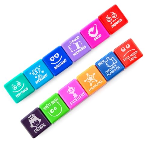 Pack 6+6 sellos de motivación para niños y jóvenes, ideal para padres y maestros. (Francés+Inglés)