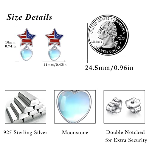 Cuoka Miracle Patriotic Earrings American Flag Earrings 925 Sterling Silver Usa Flag American Drop Earrings 4Th Of July Patriotic Dangle Earrings With Heart Moonstone Jewelry For Women #TOP2