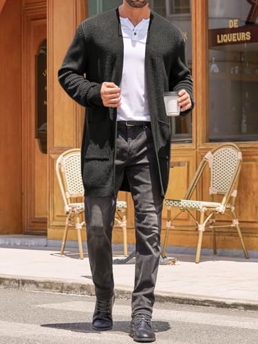 Runcati Mens Cardigan Sweater Casual Cable Knit V Neck Open Front Ribbed Long Winter Sweaters4