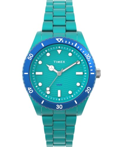 Timex Trend Dameshorloge, 37 mm, groen bandje van ecomateriaal met groene wijzerplaat en groene kast, TW2Y04700