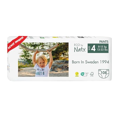Naty Nappy Pants - Pañales hipoalergénicos y sin químicos, altamente absorbentes y pañales de entrenamiento para niños y niñas (talla 4-108 unidades)
