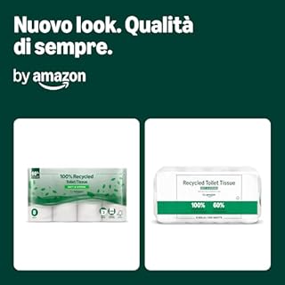 by Amazon Carta Igienica, 3 Veli 100% Riciclata, Morbida e Resistente, 48 Rotoli (6 Confezioni da 8), 200 Fogli per Rotolo, Certificata FSC