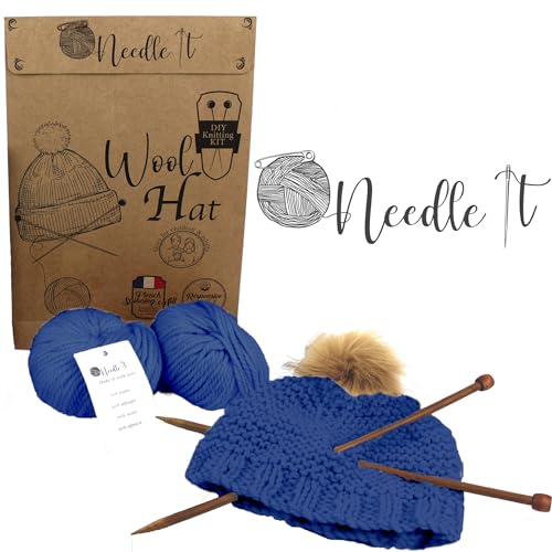 Needle It Complete Dark Blue Knitting hat kit - Do-it-Yourself Woolen hat for Children and Adults - Complete kit with Needle, Ball and Instructions - French Wool - Image 3