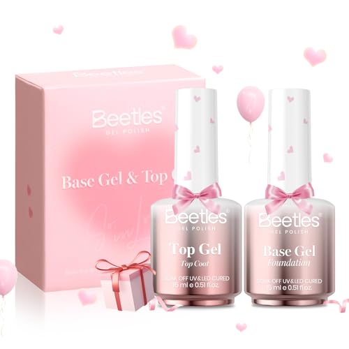 Image of Beetles Gel Base and Top Coat Set, 2Pcs 15ml No Wipe Top Coat Gel Nail Polish & Strong Adhesion Base Coat Long Lasting UV Lamp Needed Nail Art Design Manicure Gifts for Women