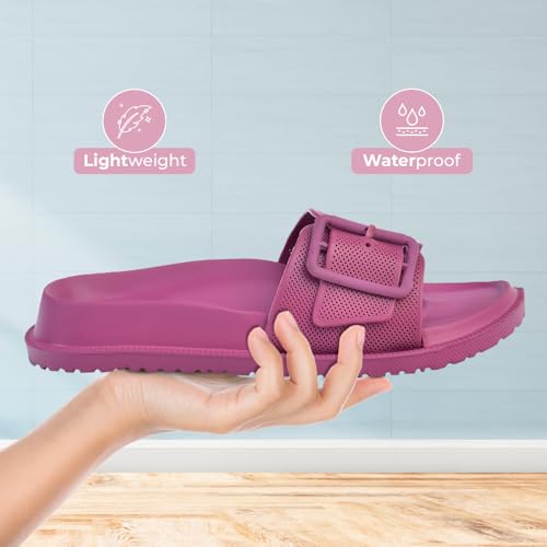Image of YOHO Grape Sliders for Women & Girls | Stylish,Cushioned, Lightweight Slides & Waterproof Flip Flops | Adjustable Buckle | Comfortable Monsoon Footwear