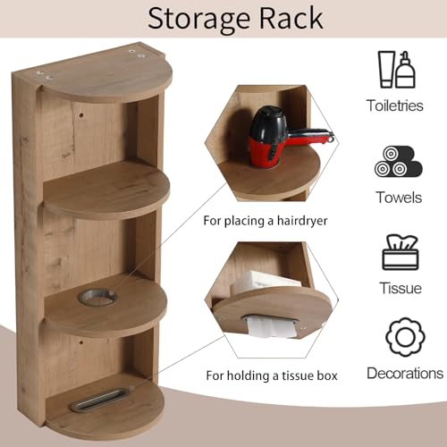 Image of Floating Bathroom Vanity, 48 inch Bathroom Storage Cabinet with Double Resin Sinks, 2 Soft-Close Doors & 2 Open Storage Shelves, Wall-Mounted Vanity with Extra Three-Layer Spacious Shelves, Oak