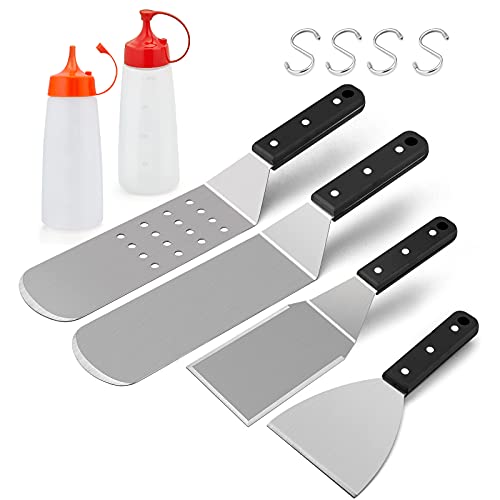 HaSteeL Griddle Accessories, 6-Piece Metal Spatula Set Stainless Steel with Riveted Handle for BBQ Flat Top Grill, Pancake Flipper/Griddle Scraper/Hamburger Turner - Dishwasher Safe HaSteeL Griddle Accessories, 6-Piece Metal Spatula Set Stainless Steel with Riveted Handle for BBQ Flat Top Grill, Pancake Flipper/Griddle Scraper/Hamburger Turner - Dishwasher Safe
