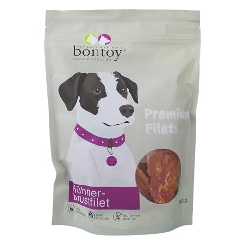 BONTOY Hähnchenbrustfilet I 500g I Kauspaß für ihren Hund I im Wiederverschließbarem Beutel I schonend Luftgetrocknet I Huhn