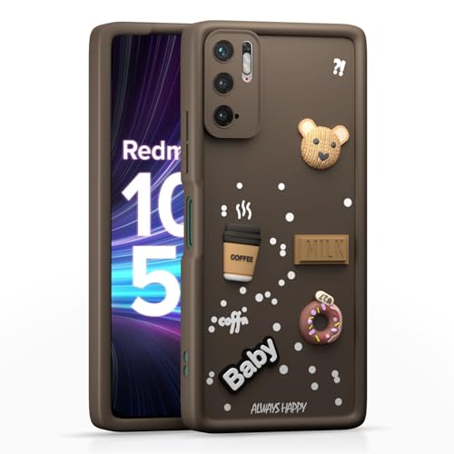 Image of Pikkme Back Cover for Xiaomi Redmi Note 10T 5G | Cute Fun Cartoon 3D Bear Silicone Full Body Protection Bumper Case (Brown)