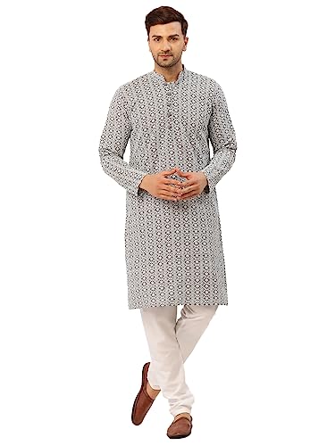 Image of Jompers Men's Embroidered Pure Cotton Kurta Pyjama Set.
