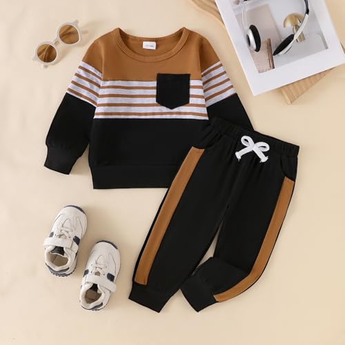 Image of FOCUTEBB Toddler Boy Clothes Baby Boys Fall Winter Outfits Long Sleeve Sweatshirt Top Jogger Pants Set Boys Outfit Set 12M-4T