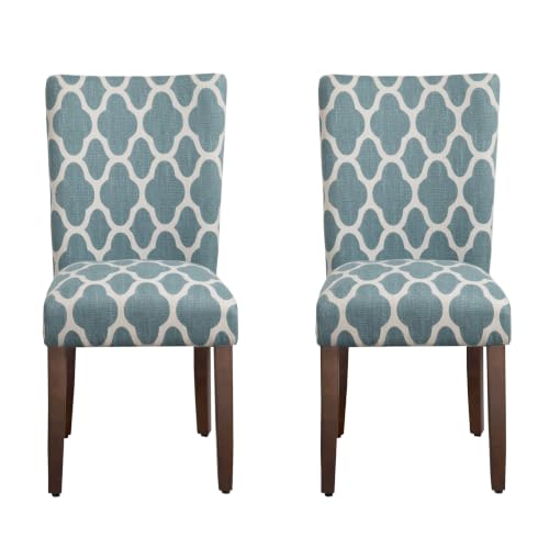 Image of HomePop Parsons Classic Upholstered Accent Dining Chair, Set of 2, Teal and Cream Geometric