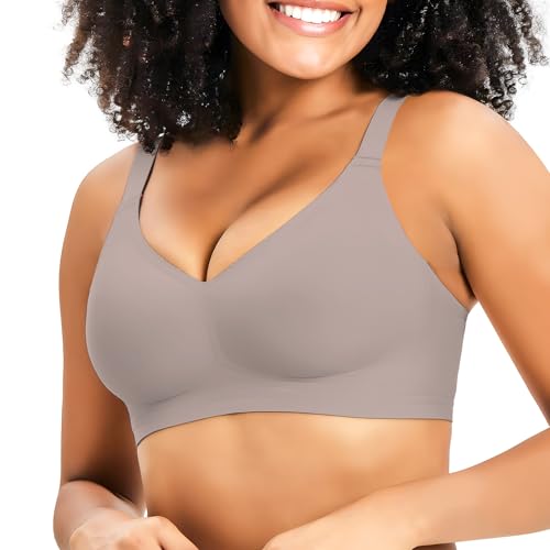 Image of Greoay Bras for Women Wireless Push Up Seamless Wire-Free Bras Full Support T-Shirt Bra V Neck Comfortable Adjustable Bra