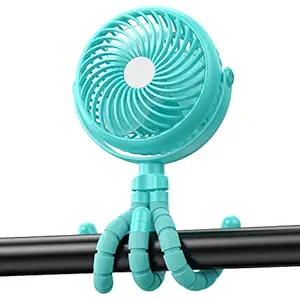 GRANDFAST Baby Stroller Fan - 5000mAh Battery operated Clip on Fan with Flexible Tripod - 360 Degree Rotatable Portable Fan for Car Seat Crib Golf Cart Peloton Bike Treadmill ( Blue )