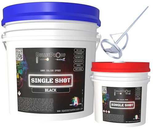 BP Resins: Single Shot |100% Solids Epoxy Resin Kit (3 Gallons) Solvent-Less, Two Component Gloss Coat Finish- Low VOC! Industrial Use, Garages, Floors & More! (Black) + Free Mixer!