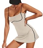 Move With You Womens Workout Tennis Dress with Built-in Bra & Shorts Pockets Sleeveless Exercise Golf Dresses(Apricot,M)