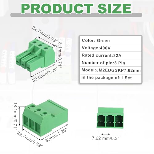 Connecteur bornier à vis 3 broches pour circuit imprimé pas 7.62 mm MECCANIXITY vert - 2