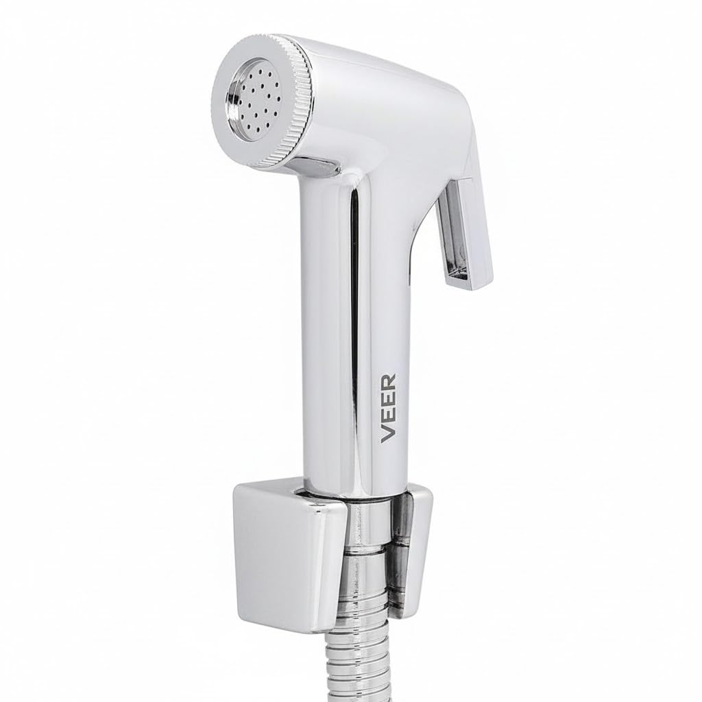 ABS Health Faucet with Hose Pipe and Wall Hook, Chrome Finish | Toilet Jet Spray, Hand Shower for Bathroom & Toilet |Desk Multi-Purpose Flush Gun for Hygiene Power Strip (1 M)