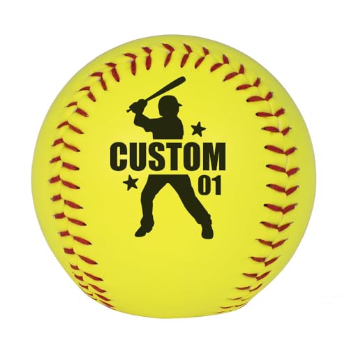 TeesAndTankYou Custom Name and Number Softball – 12” Yellow Ball for Players, Coaches, and Team Gifts