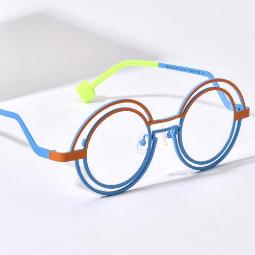 Image of FONEX Colorful Pure Titanium Glasses Frame Women Retro Round Eyeglasses
