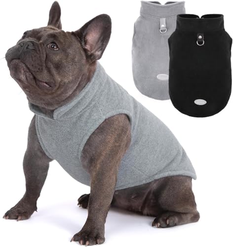 Image of 2Pack Fleece Dog Sweater Vest with Leash Ring Pullover Dog Clothes Sweaters for Small Dogs with Reflective Strip Puppy Clothes Sweater Soft Lightweight Jacket for Fall /Spring /Winter
