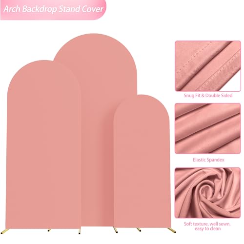 Image of Wokceer Set of 3 Wedding Arch Cover Spandex Fitted Wedding Arch Stand Covers for Round Top Chiara Arch Backdrop Stands Cover for Birthday Party Ceremony Banquet Decoration 4ft,5ft,6ft Dusty Rose