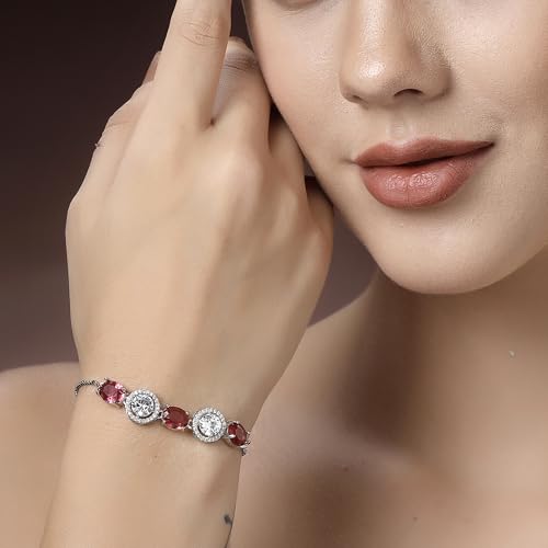 Image of ZENEME Rhodium Plated Brass Crystal Stylish Silver Plated American Diamond Melodic Opulence Bracelets For Women & Gifts For Girls Jewellery