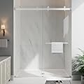 EASYWORC Shower Glass Door, 55-60" W x 76" H Frameless Double Sliding Shower Doors, 1/4" (6mm) Thick ANSI Certified Tempered Glass with Explosion-Proof Film and Nano Coating, Brushed Nickle