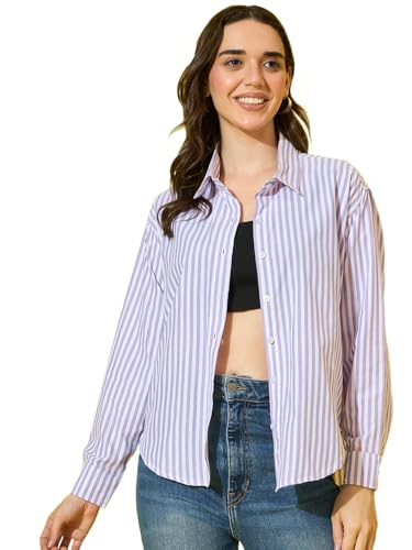 Image of DIMPY GARMENTS Women's Cotton Striped Oversized Long Sleeve Button-Down Shirt