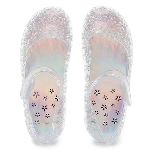 Princess Dress Sandals Jelly Shoes for Toddler Girls Size 8, Blue Bird Nest Layered Lines Mary Jane Flats Childrens Clear Glitter with Hollow-Carved2