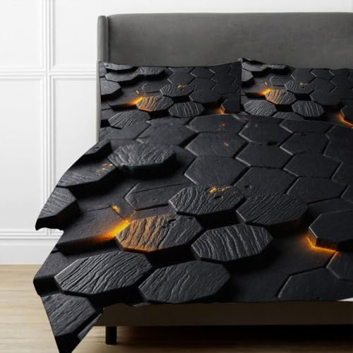 Ensemble de literie 140x200 cm hexagone noir avec fermeture cachée - 4