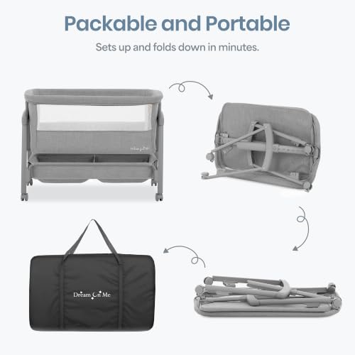 Dream On Me Calypso Bedside Bassinet, Foldable Portable Crib - Gray - image 7