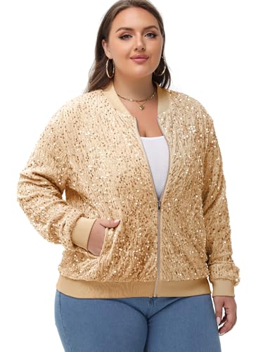Anna-Kaci Women's Sequin Jacket Plus Size Sparkly Zip Bomber Coat With Pockets For Concert Party3
